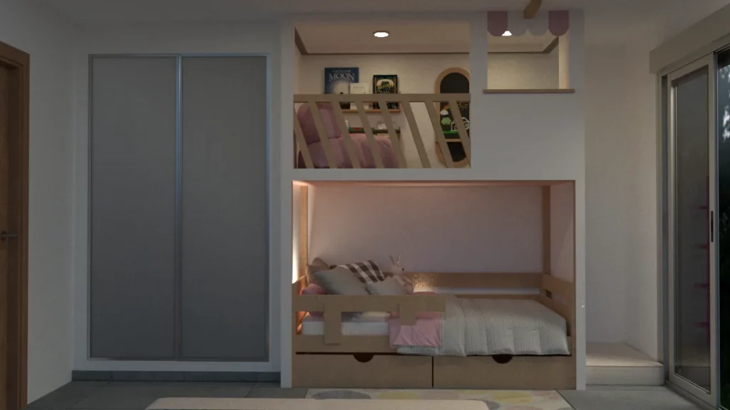 Habitación infantil GoMax Kids de Aroha con rocódromo y zona de descanso integrados