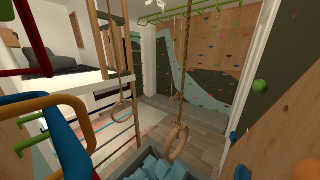 Habitación de juegos GoMax Kids con rocódromo y colchoneta Foampic para juego activo sin pantallas