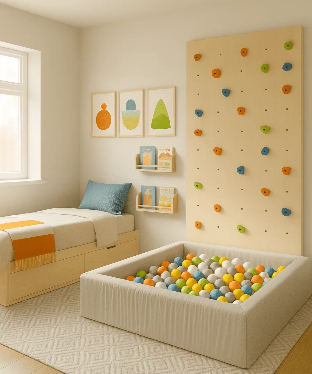 Habitación infantil activa diseñada para favorecer el movimiento y mejorar el descanso infantil.