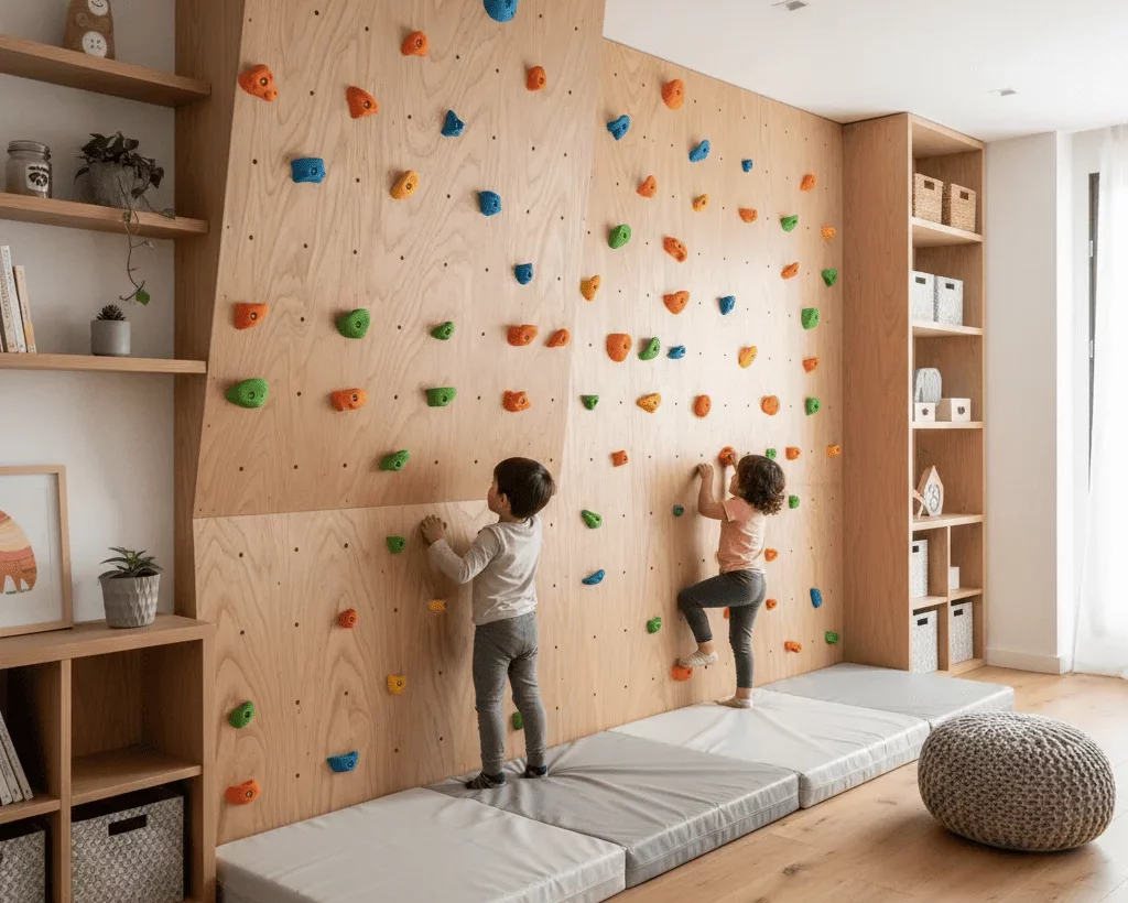 Panel de trepa infantil integrado en un espacio luminoso