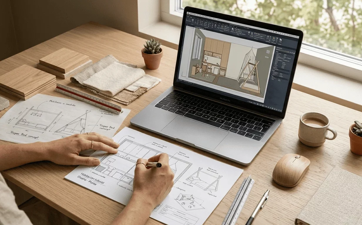 proceso de diseño de habitación infantil boceto y planificación