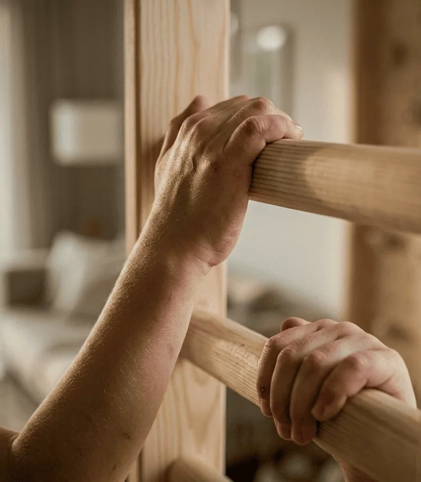 manos de niño sujetando barras de madera para desarrollar fuerza y mejorar escritura infantil