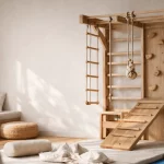 espacio de movimiento en casa con estructura de madera para mejorar escritura infantil