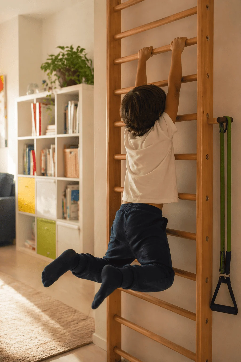 niño moviéndose en casa para regularse después del colegio