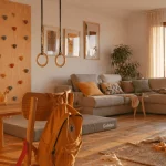 ambiente de tarde en casa con espacio de juego activo para niños