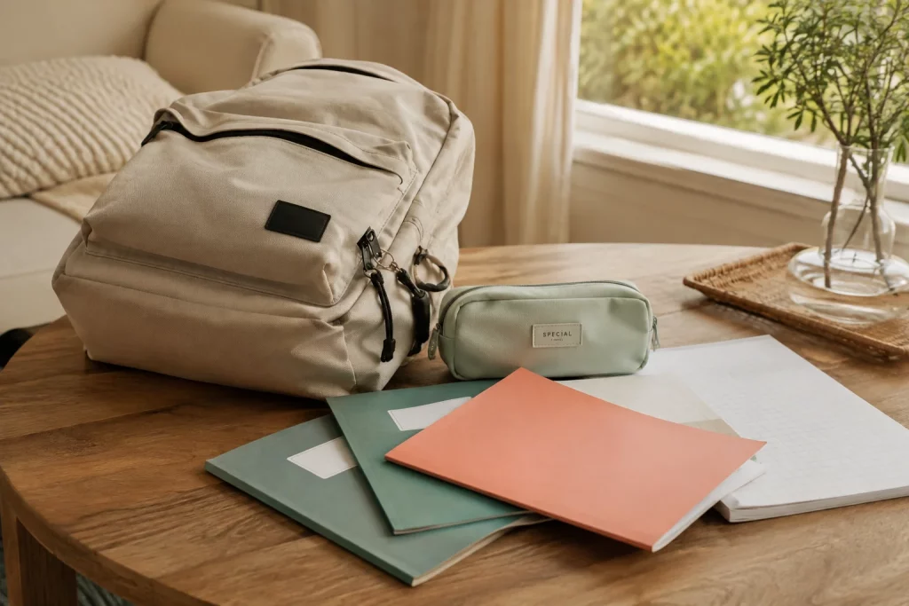 Preparación tranquila del material escolar en la última semana de vacaciones