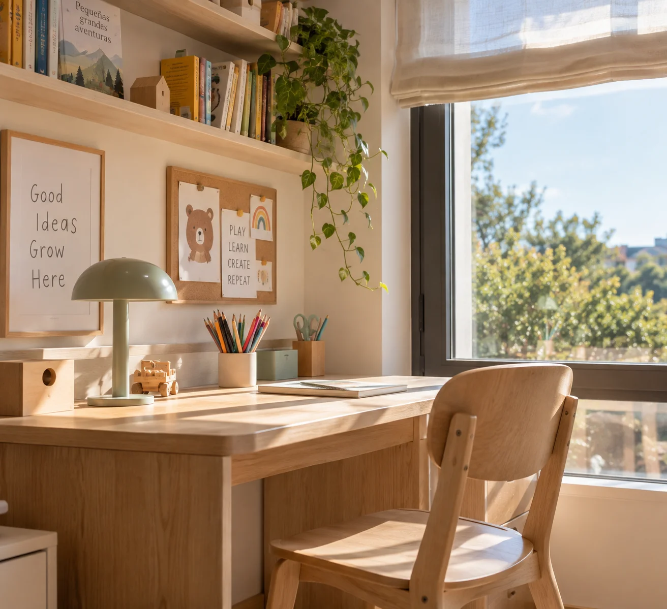 Zona de estudio infantil con luz natural, principio clave de neuroarquitectura